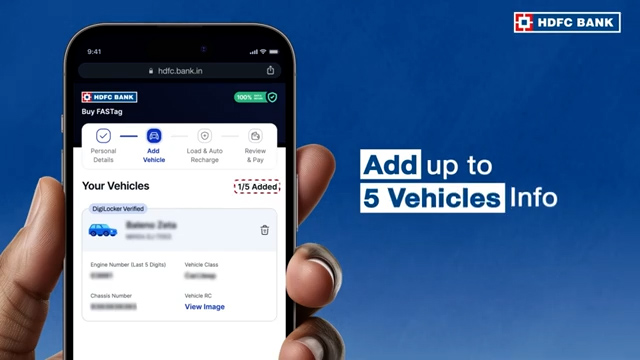 Add up to five vehicles in HDFC Bank FASTag wallet during online application