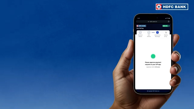 Approve UPI payment request to complete HDFC FASTag online purchase
