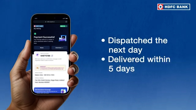 HDFC FASTag dispatched next day and delivered within five days after successful payment