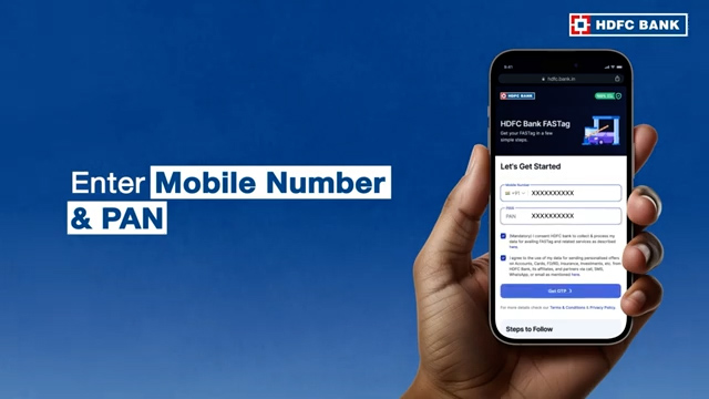 Enter mobile number and PAN on HDFC Bank FASTag online application form