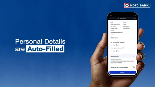 Personal details auto-filled for existing HDFC Bank customer in FASTag application form