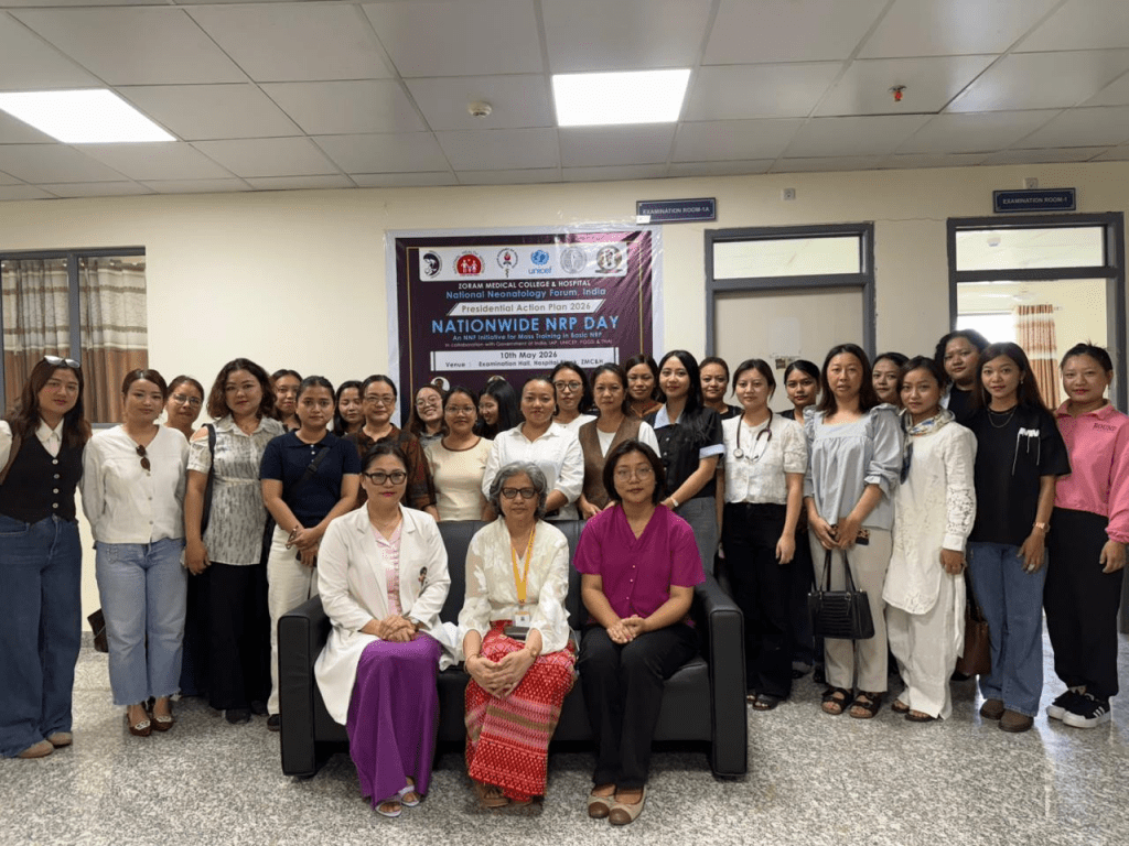 Group photograph of participants and dignitaries during the Neonatal Resuscitation Program Day at Zoram Medical College & Hospital, Aizawl.