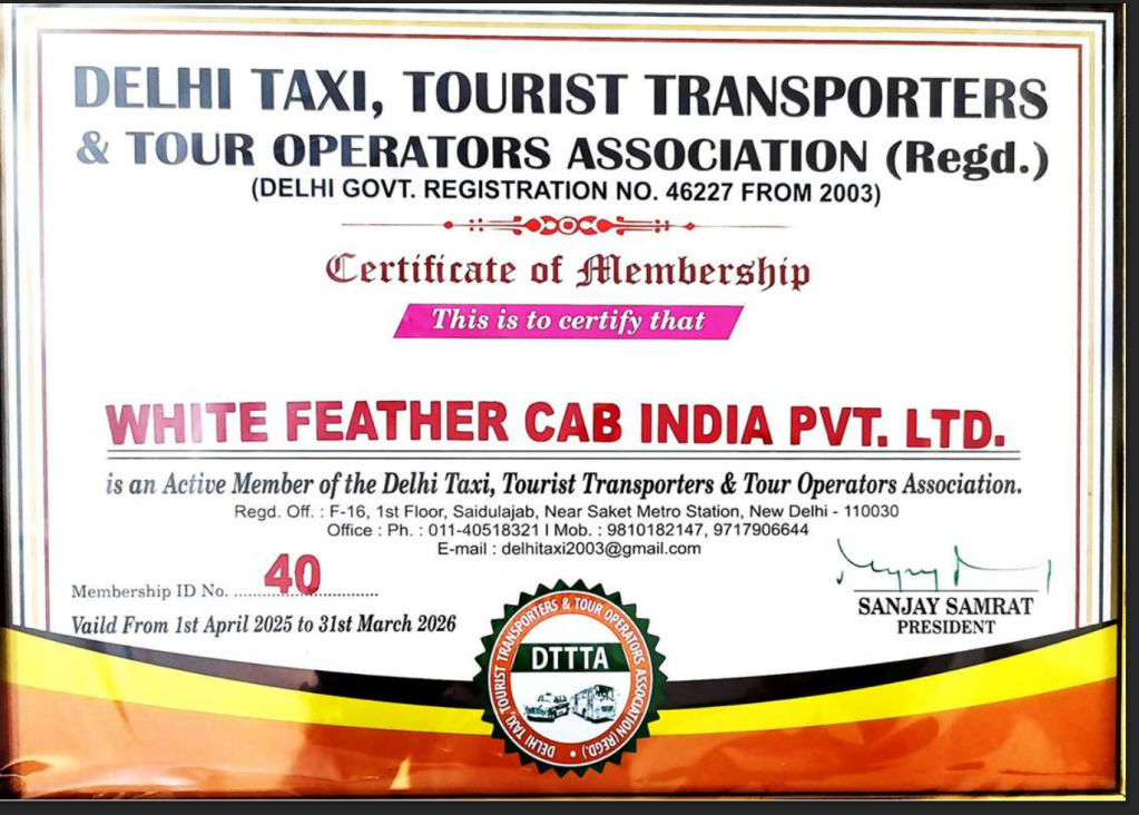 Delhi Taxi Tourist Transporters Tour Operators Association membership certificate format